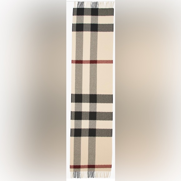 Burberry Stone jumbo check wool Fringe scarf NWT - Picture 2 of 12